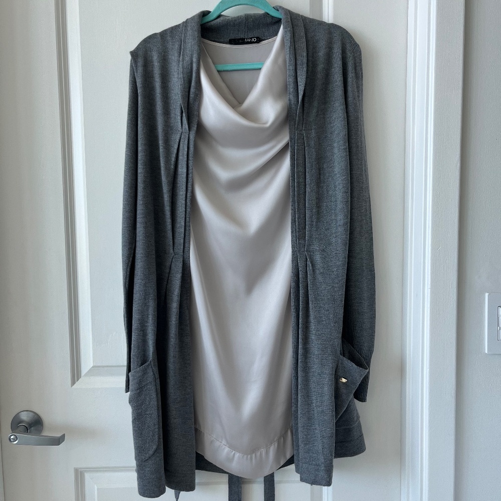 LIU JO Gray Knit Belted Cardigan | Size 40 (S/M)